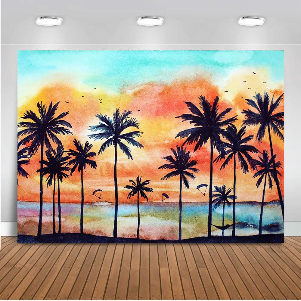 

Summer Holiday Backdrop for Photography Palm Tree Oil Painting Abstract Background for Photo Booth Studio Computer Printed