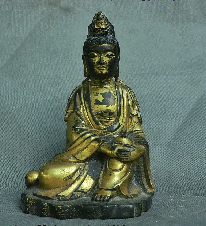 China Buddhism Temple Bronze Gilding Kwanyin Guanyin Boddhisattva Goddess Statue