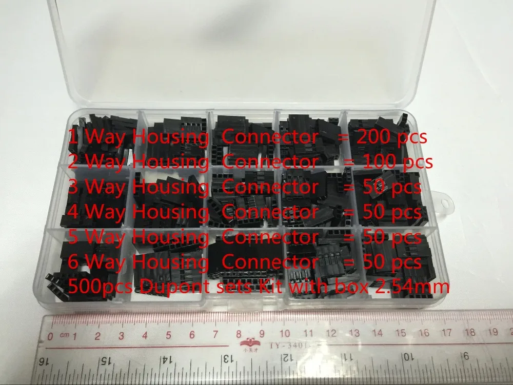 500pcs Dupont sets Kit with box 2.54mm Pitch 2P 3P 4P 5P 6Pin Dupont Housing Plastic Shell Terminal Jumper Wire Connector set