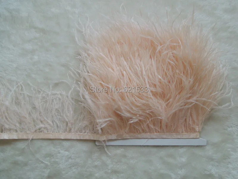 10 yards/lot Blush pink ostrich feather trim fringe on Satin Header 5-6inch in width for Wedding Derss crafts