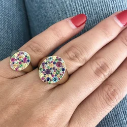 Gold filled geometric multi color rainbow CZ engagement ring size 5 6 7 8 eurpean women gorgeous trendy finger big rings