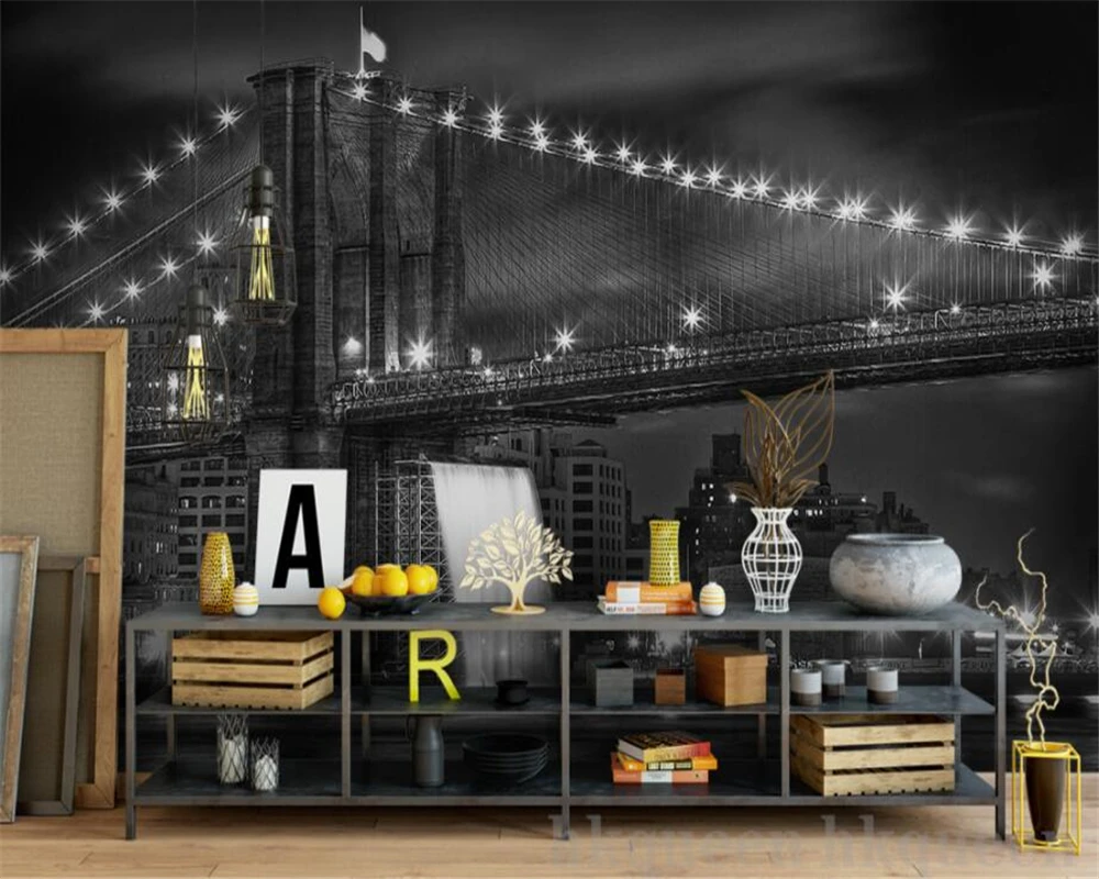 

Beibehang Custom Wallpaper European City Architecture Black and White London Bridge TV Living Room Background 3d wallpaper mural