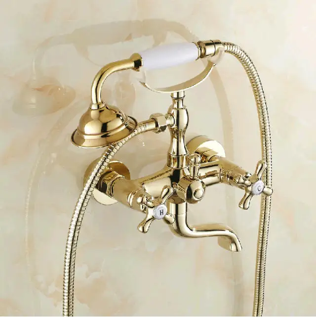 

Good Quality Solid Brass Luxury Rainfall Golden Shower Bath Set Faucets Wall Mounted Shower Mixer Faucets GZ-8012K