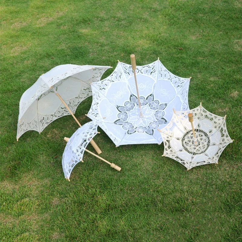 Vintage Lace Umbrella Parasol Sun Umbrella for Wedding Decoration Photography White Beige Lace Sunshade 26cm Length