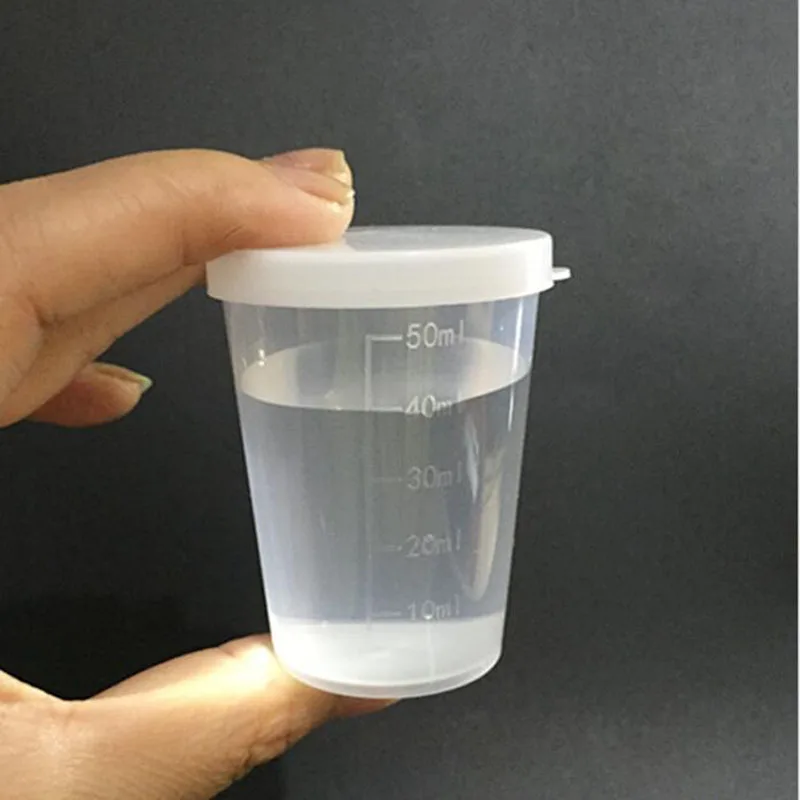 200pcs 50ML Graduated Beaker Clear Plastic Measuring Cup With Cap For Kitchen Office School Laboratory Supplies ZA6384