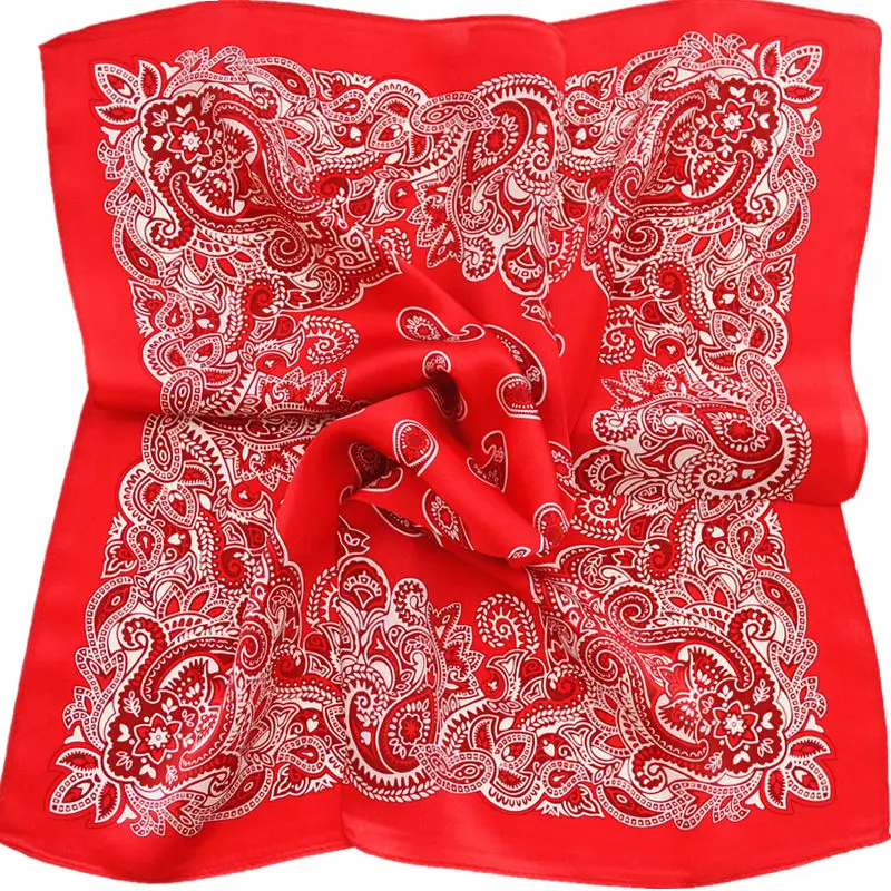 Hip Hop black red printed 100% natural silk scarf 51*51cm small squares headband kerchief neck wrap gift for girl boy women men