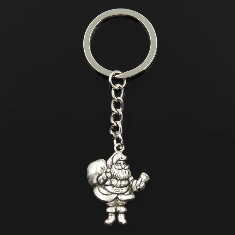 Fashion 30mm Key Ring Metal Key Chain Keychain Jewelry Antique Bronze Silver Color Christmas Santa Claus Gift 33x25mm Pendant