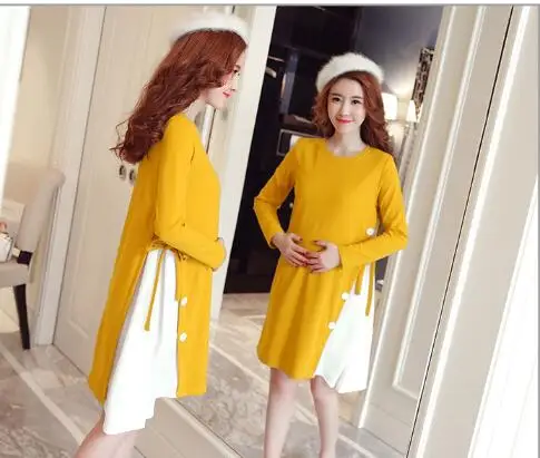 Cute Elegant Maternity coat Pregnancy autumn long Sleeve Cotton Pregnant Dress pink dresses Clothes For Pregnant Women M-2XL