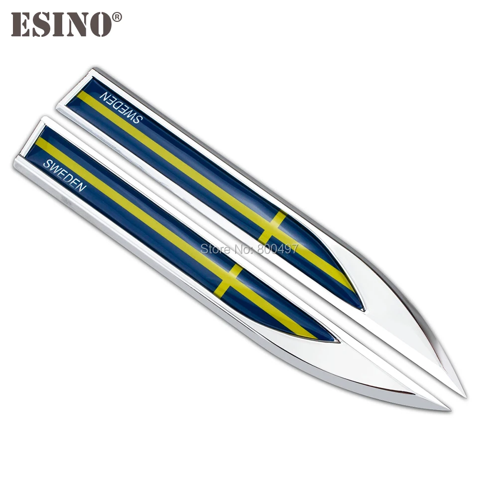 2 x Cool Fashion Car Body Fender Side Metal Chrome Zinc Alloy Knife Side 3D Flag of the Sweden Emblems Badges Decals Stickers