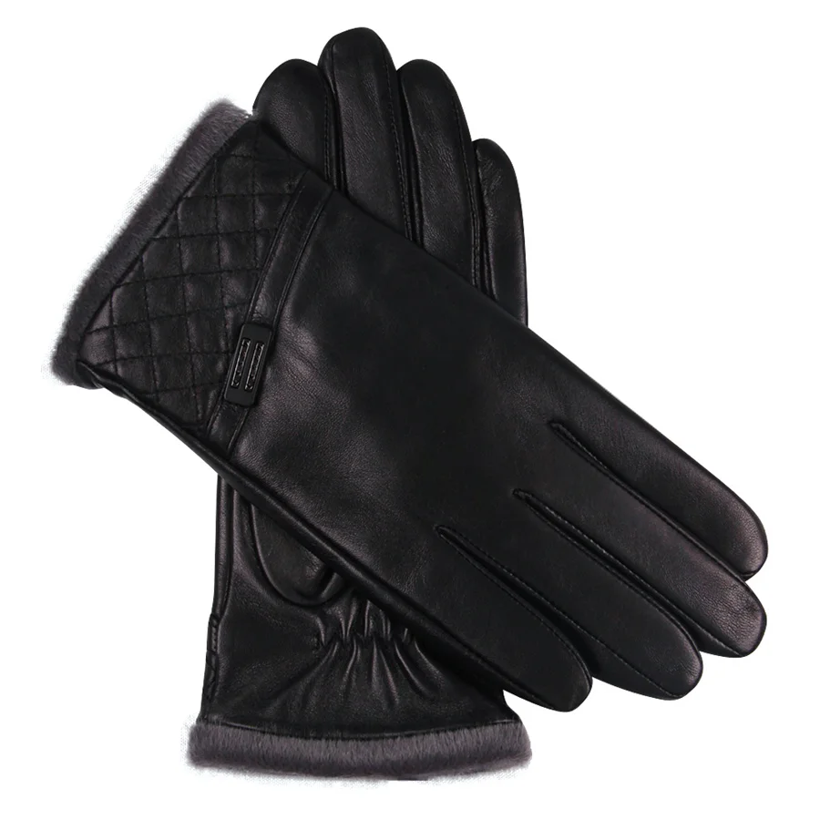 Men'S New Leather Gloves Winter Warm Plus Velvet Thick Windproof Touch Screen Sheepskin Gloves M18009NC-5