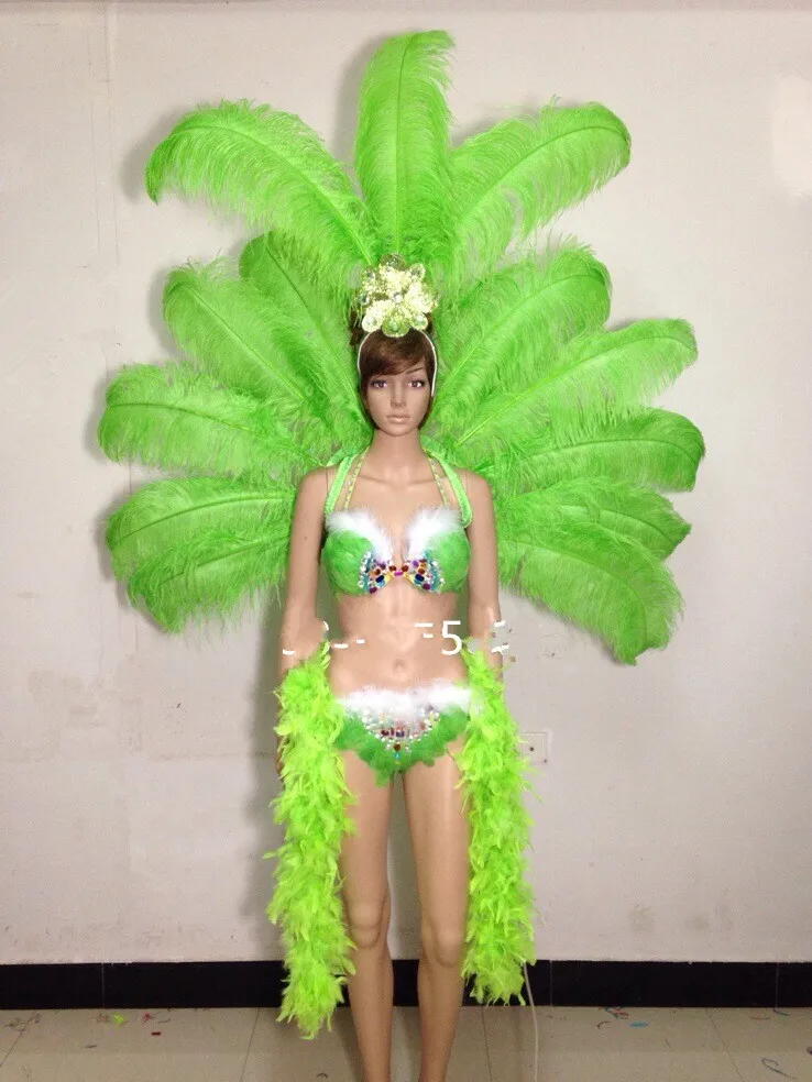 Feather flower backboard costume showgirl performance sexy cabaret dance carnival dancewear feather costumes for women image 2