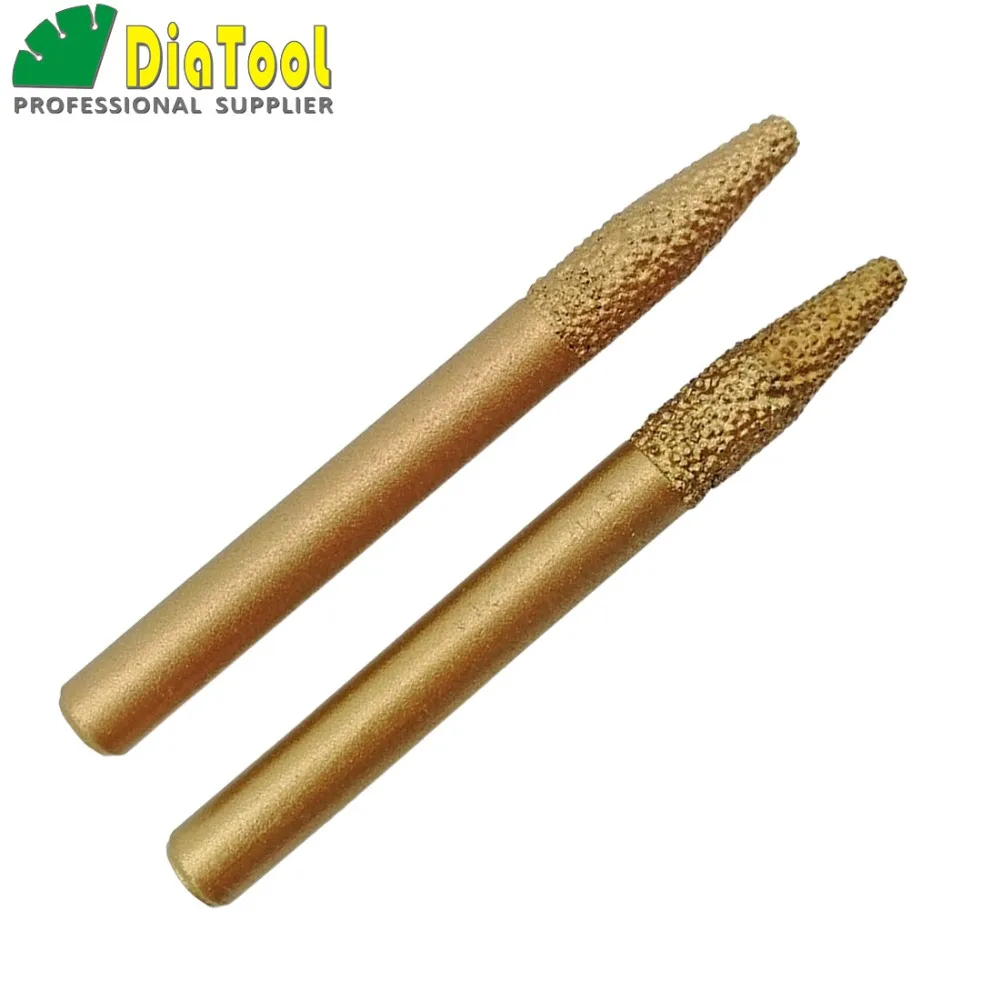 SHDIATOOL 2pcs Tape Type 6-3/20mm CNC Engraving Router Bits For Stone Marble Vacuum Brazed Diamond Carving Tools Diamond Burrs