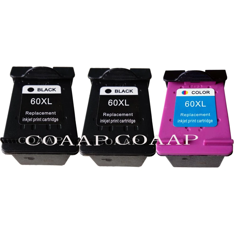 3x Replacement ink for HP 60XL CC641WN CC644WN High Yield Ink Cartridges for use in DeskJet, ENVY & PhotoSmart Series