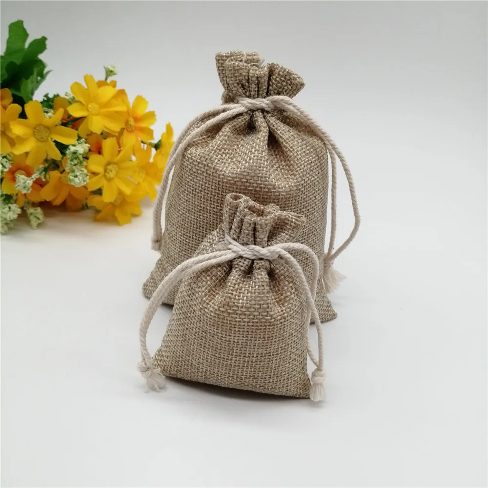 25pcs 6 sizes Linen Drawstring Gift Bags Natural Burlap Gift Candy Bag Wedding Party Favor Pouches Jute Jewelry Packaging Bags