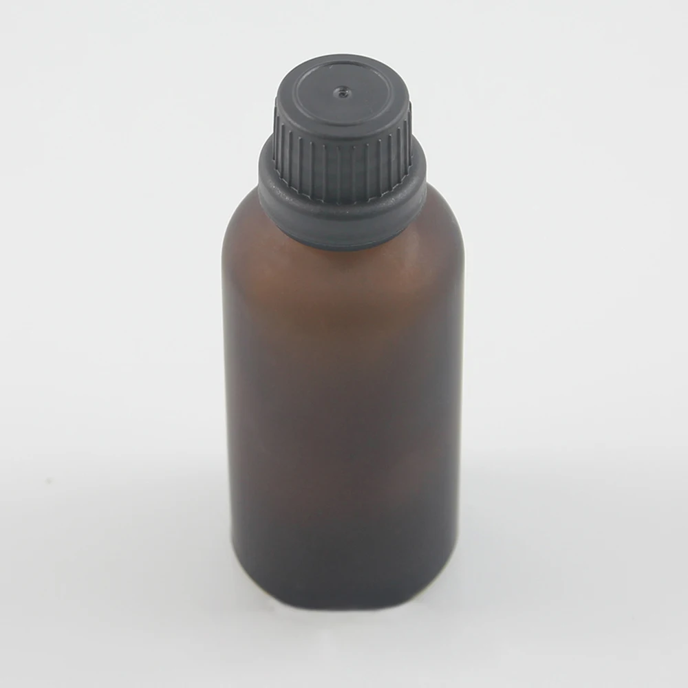 20pcs 50ml brown/amber frosted Glass Essential Oil Bottle With Black plastic burglarproof cap, 50ml Essential Oil Container