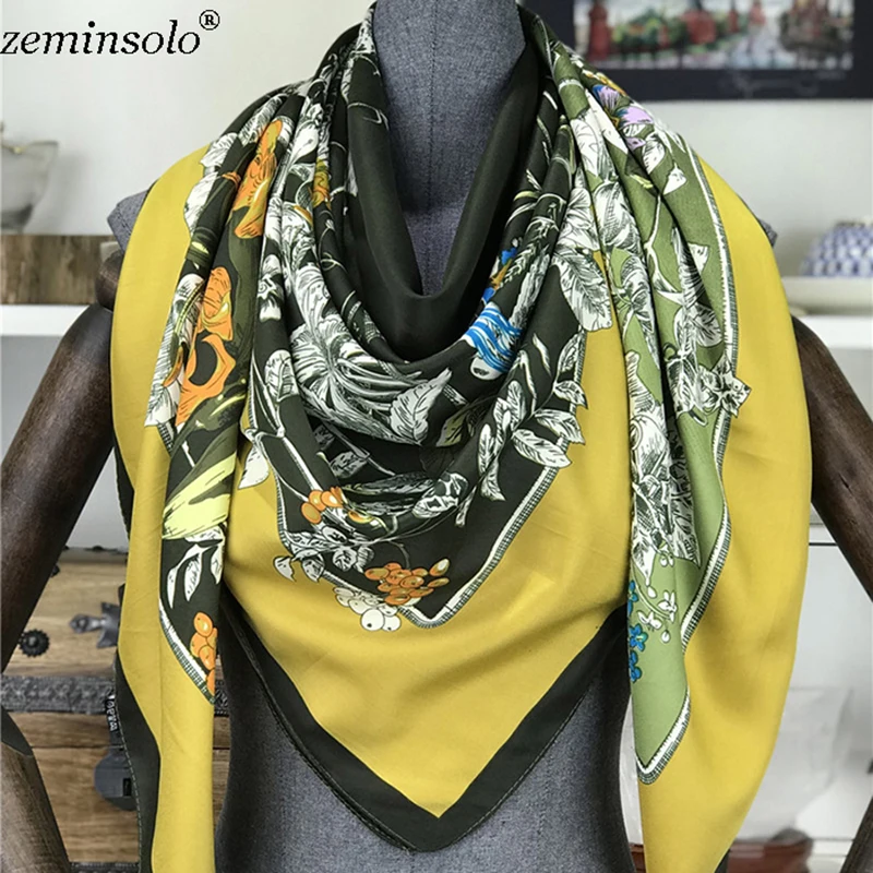 130*130cm Scarves For Women Floral Printed Silk Scarf Large Square Scarves Female Bandana Fashion Hijab Kerchief Shawls