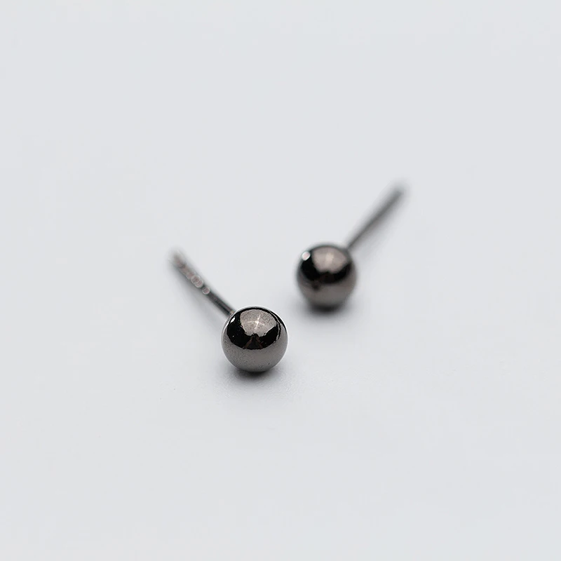 MloveAcc 925 Sterling Silver Mini Black Ball Stud Earrings Unisex Simple Fashion Personality Bead Earrings Stud Gifts