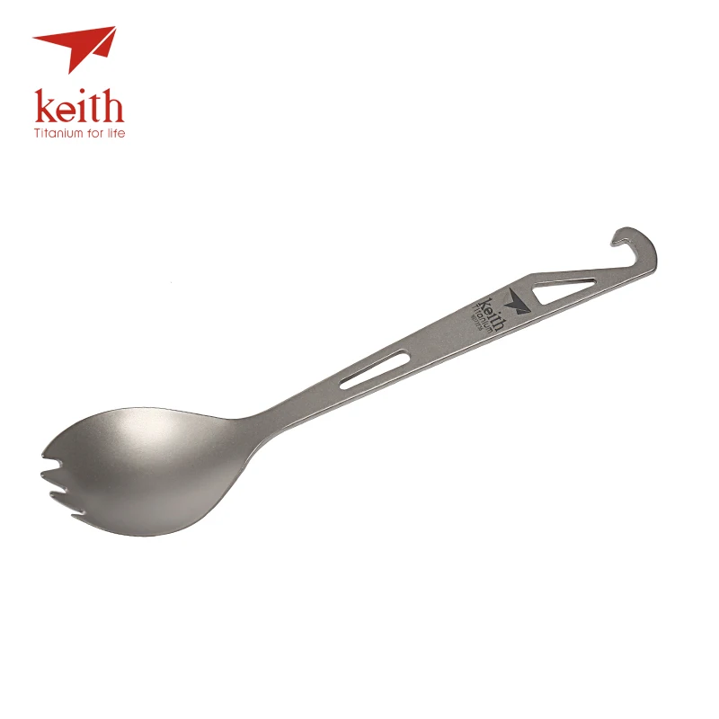 Keith Titanium Spork With Fork Tip Bottle Opener Camping Travel Tablewares Picnic Convenient Hanger On Top Fork Spoon 15g Ti5311