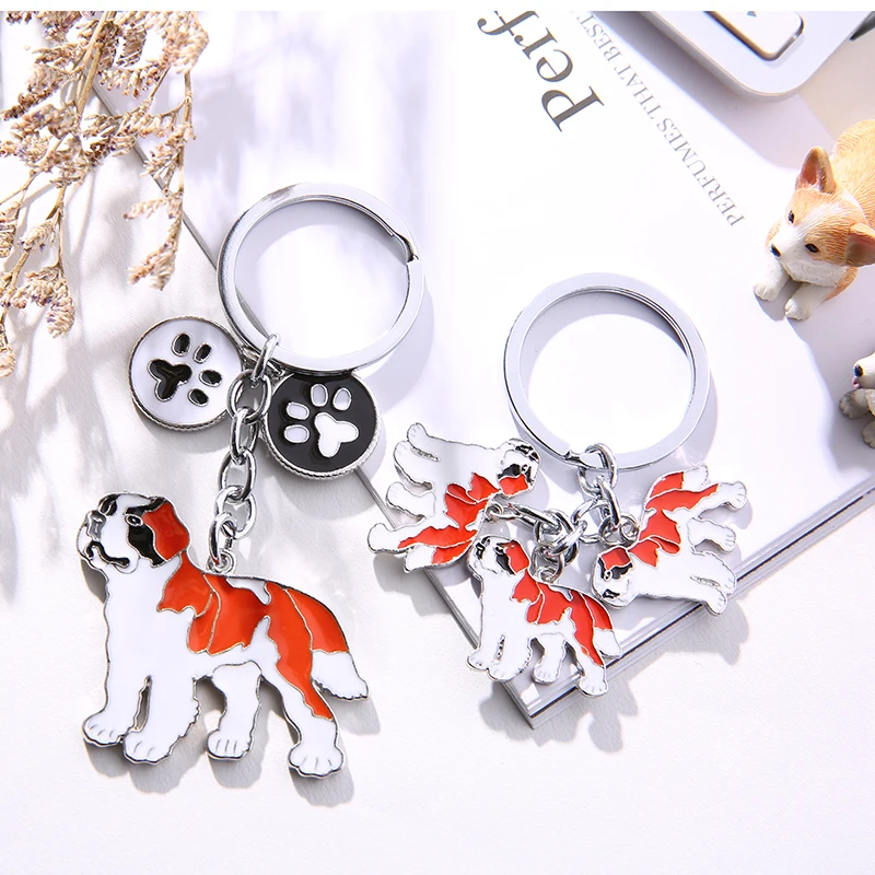 Fashion Dog Jewelry Saint Bernard Chain Key Ring Gift For Women Girl Bag Charm Keychain  Animal Pendant Jewelry