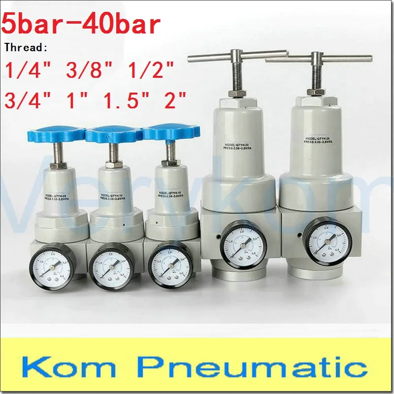 Free Shipping Pneumatic QTYH High Pressure 0~40 bar Air Regulator With Gauge Port 1/4 3/8 1/2 2 inch BSP 1/2