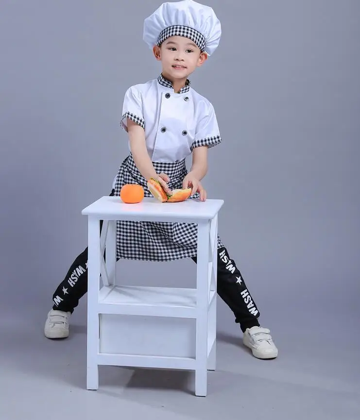 Trajes de chef para menina e menino, uniforme de cozinha, avental, tampa superior para artesanato e panificação, 2019