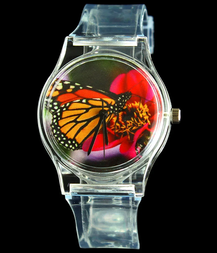 Rose Flower / Tulip / Butterfly Women Ladies Watches Colorful Color Transparent Band Casual Sport Quartz Wrist Watch