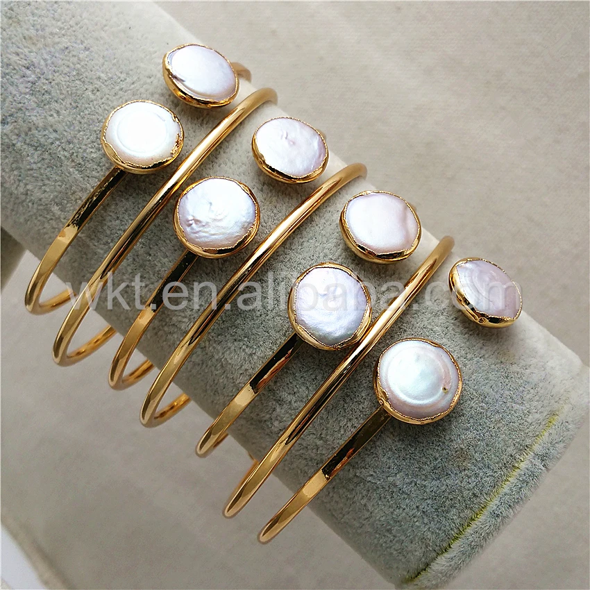 WT-B272  New Design Natural Double Pearl Bangle Can Be Adjustable With 24k Gold Plated for Women Jewelry Decoration
