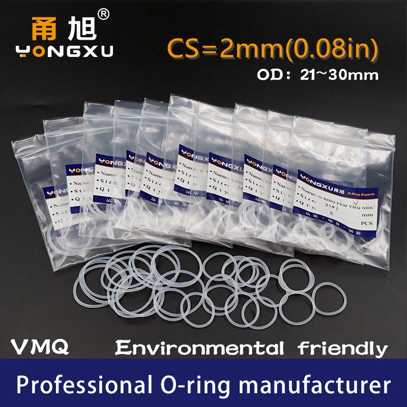 5PCS VMQ O Ring Seal Gasket Thickness CS2mm OD21/22/23/24/25/26/27/28/29/30*2 Silicone Rubber Waterproof Washer Green Nontoxi