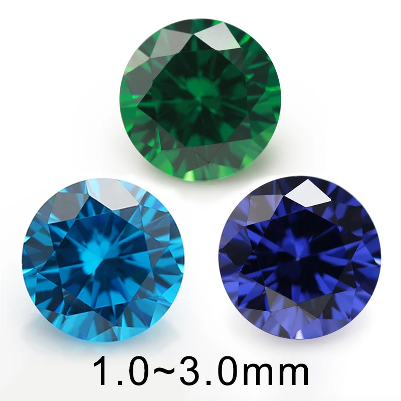 100pcs 1mm 1.5mm 2mm (Size 0.8~3mm) Green Seablue Tanzanite Color Cubic Zirconia Stone 5A Round Brilliant Loose CZ Synthetic Gem