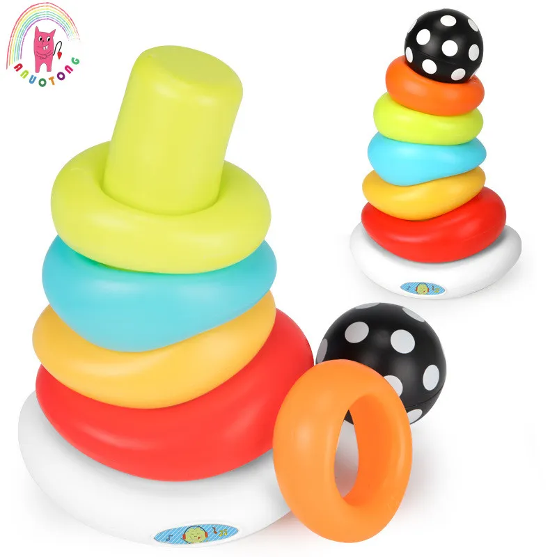 Baby diad Rainbow Tower Piles Music Blocks kids Colorful Tumbler Stacking Ring Tower Children Educational Plastic Toys Gifts