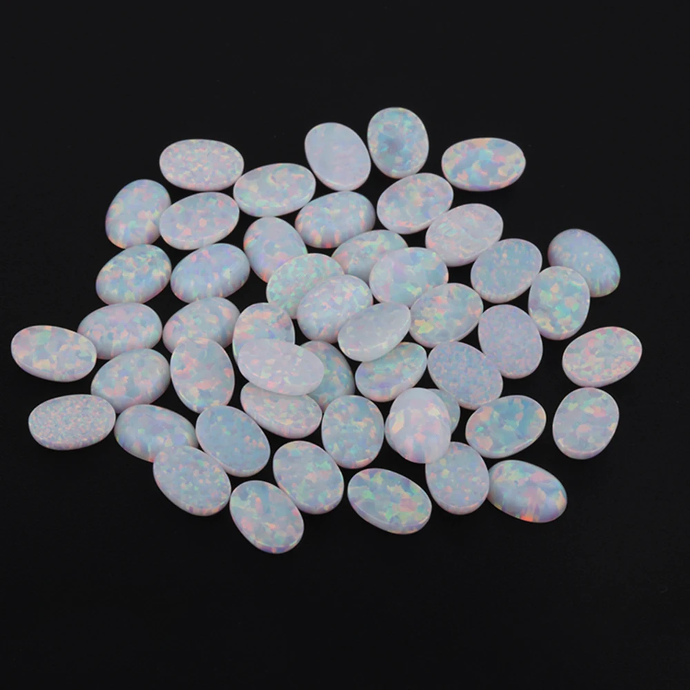 5 Stuks Losse Witte Ovale Kralen Cabochons Platte Bodem Op17 Synthetische Witte Vuur Opaal Steen