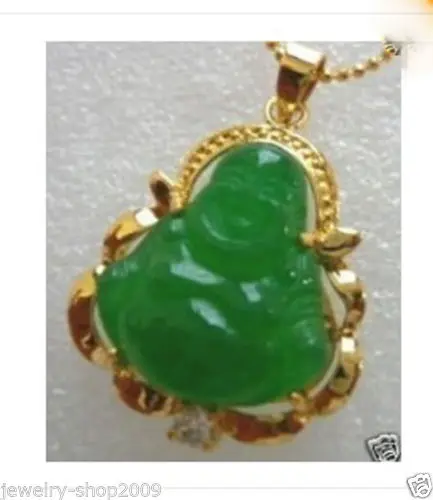 

Ювелирные изделия, ожерелье с подвеской Будды из натурального камня зеленого нефрита + цепочка