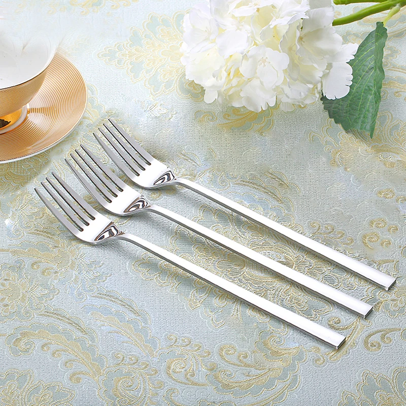 3-12pcs 8.5'' Stainless Steel Dinner Forks Long Handle Table Fork set Korean Cutlery for Salad Dessert Fruit Four Tine Fork