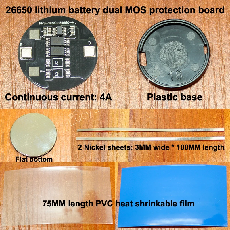 10set/lot 26650 lithium battery 3.7V dual MOS protection board 1 section 26650 lithium battery 4.2V protection board current 4A