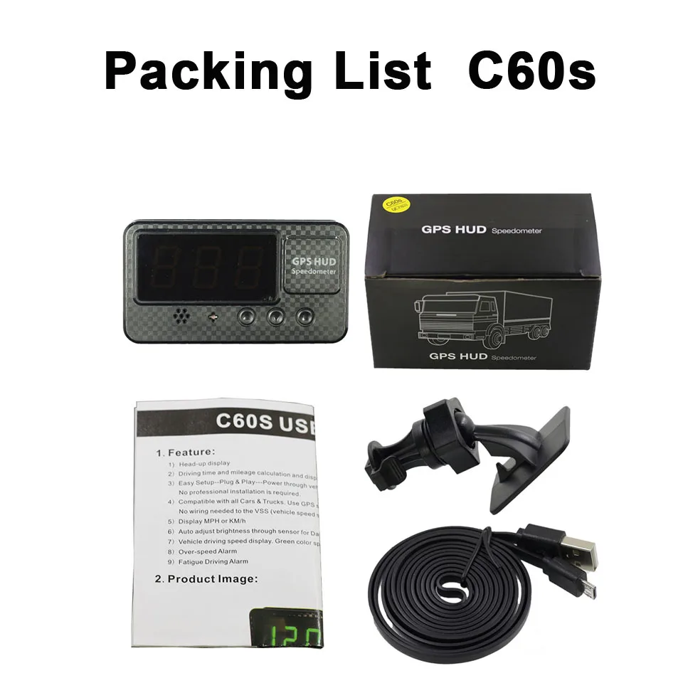 Vjoy GPS 속도계 4.5" C80 속도 주행 거리계 마일리지 HUD 디스플레이 디지털 속도 알람 MPH KMH 고도 디스플레이 프로젝터 3'' C60s