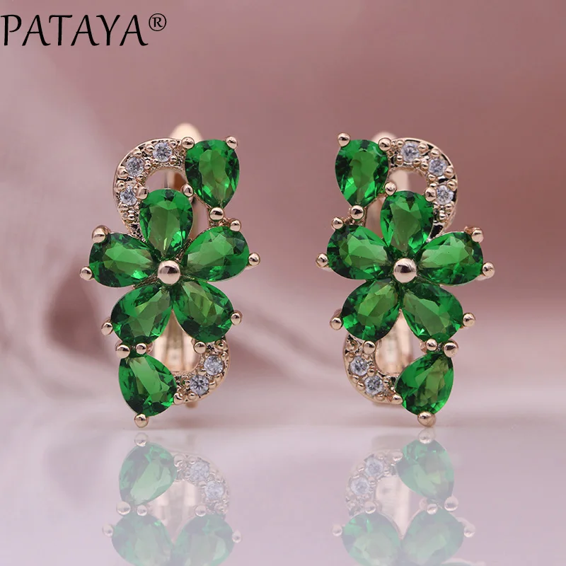 PATAYA New Water Drop Plum Blossom Dangle Earrings Women Fashion Trendy Jewelry 585 Rose Gold Color Natural Zircon Earrings