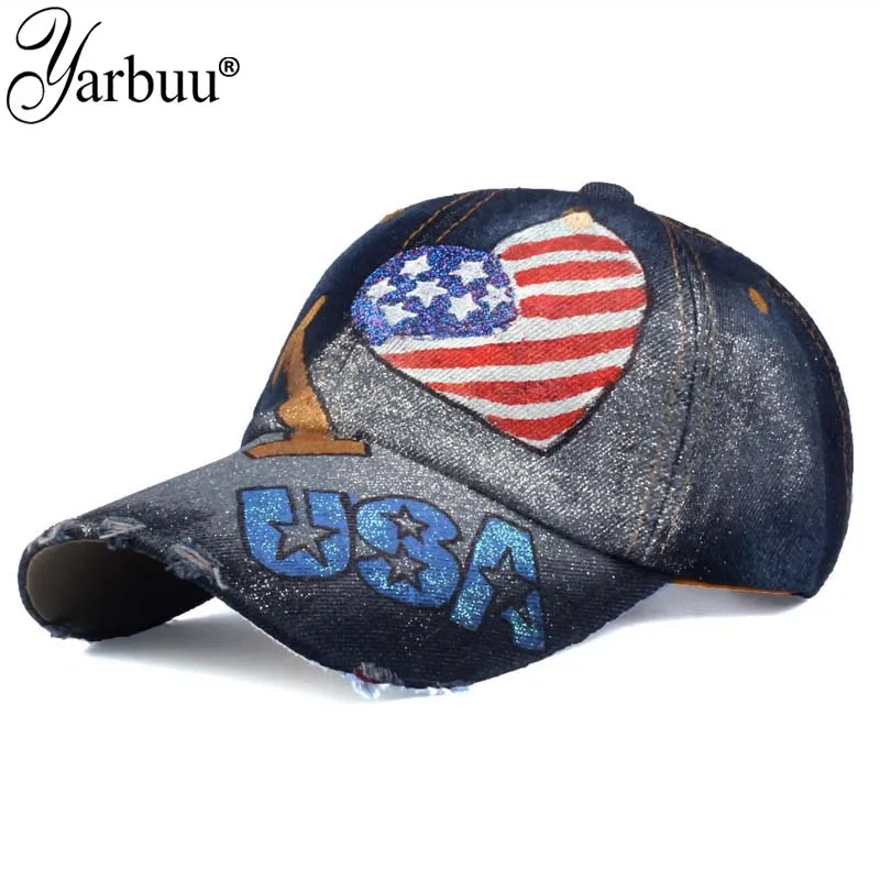 [YARBUU] Brand baseball caps 2017 new fashion high quality I love USA flag painting baseball cap Adjustable Casual Snapback HAT