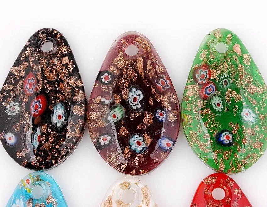 Wholesale 6pcs Handmade Murano Lampwork Glass Mix Color Flowers Drop Pendant Fit Necklace Jewelry Gifts