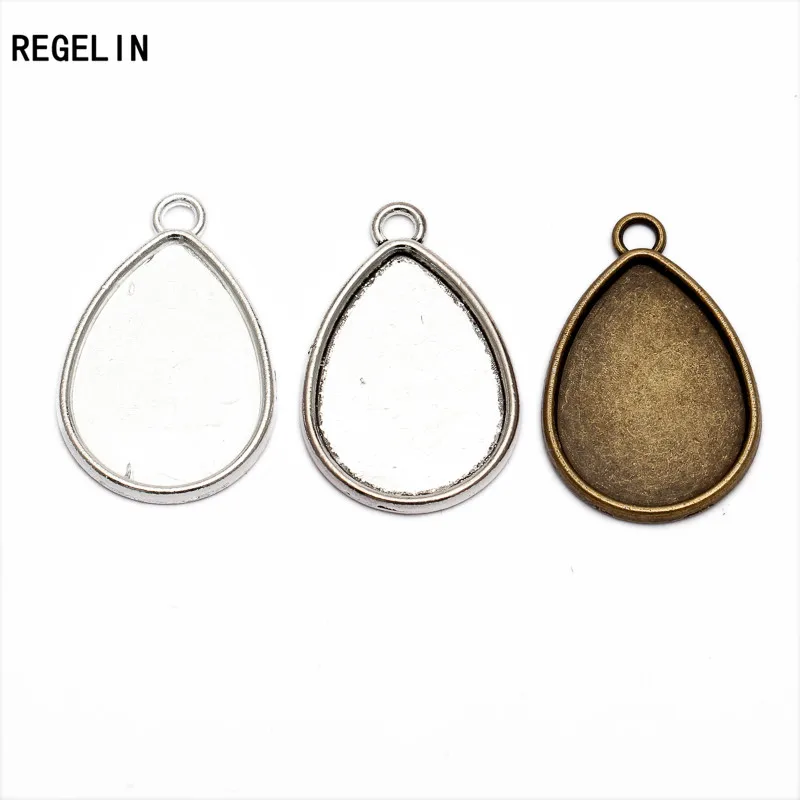 

REGELIN High Qualtity 18*25mm 3colors Antique Bronze plated Drop shape Zinc Alloy Cabochon Base Setting Pendants bezel setting