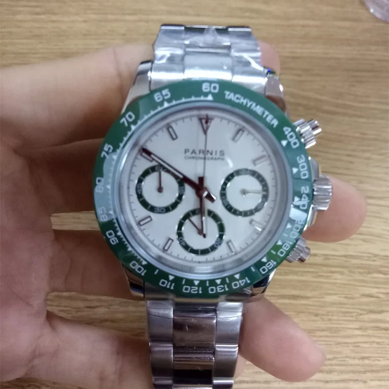 Casual Parnis 39mm Green Quartz Men Wristwatches Chronograph Sapphire Crystal Luminous Men Waterproof Watch Man Gift Clock 2024