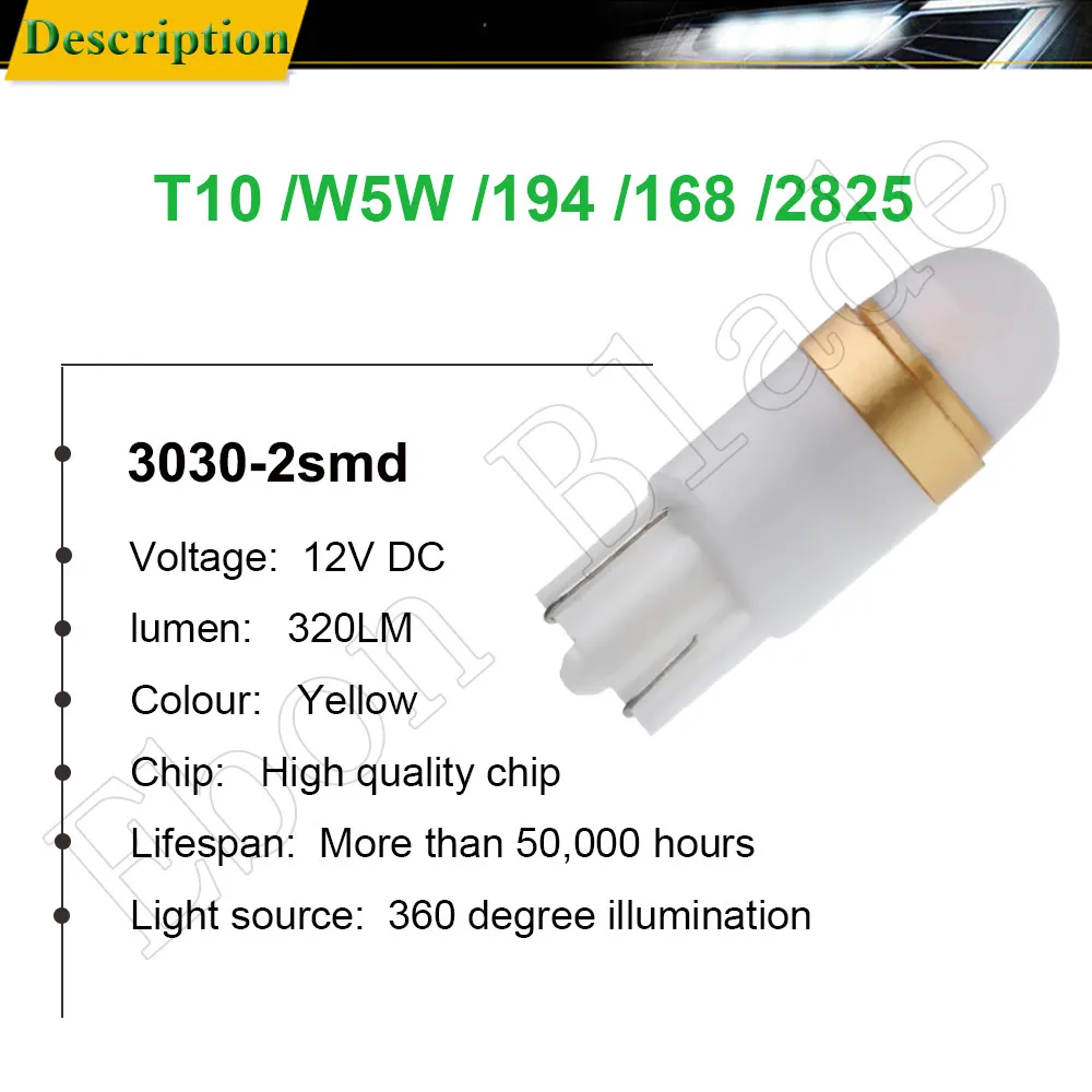 2/4 Pcs Amber Orange Yellow 3030 2SMD W5W 194 T10 LED Bulb For Car Interior Map Dome Light 12V Auto Parking Position Turn Lamp