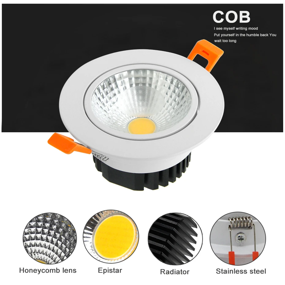 [DBF]High Bright Dimmable 6W 9W 12W 15W LED Downlight Frosted Glass Lens LED Recessed Ceiling Light Spotlight AC110V/220V+Driver