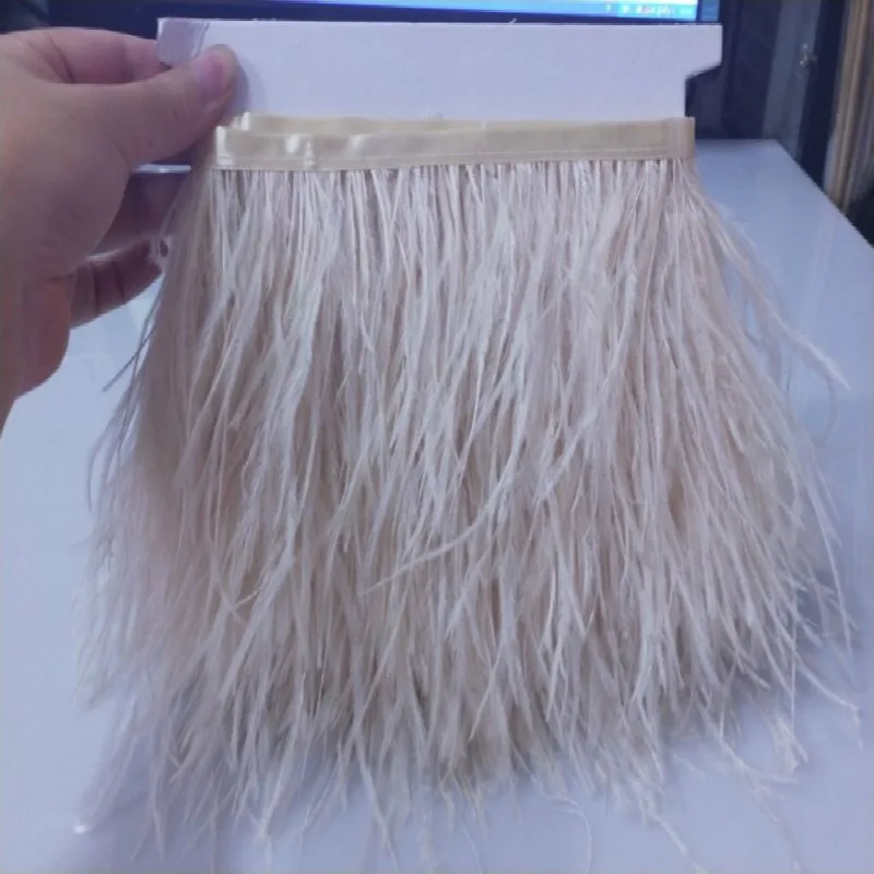 Ostrich feather trims 1 Yards/lot 10-15cm height Ostrich feather fringes beige