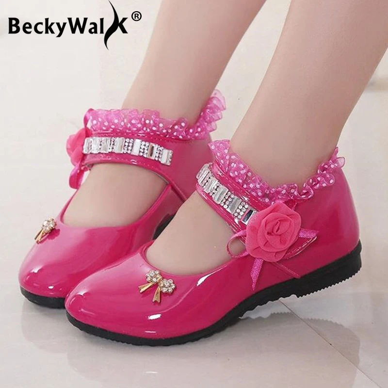 New Spring Girls Shoes Princess Ballet Flats Dance Party Wedding Shoes Rhinestone Children Shoes for 3-12 Years Old Kids