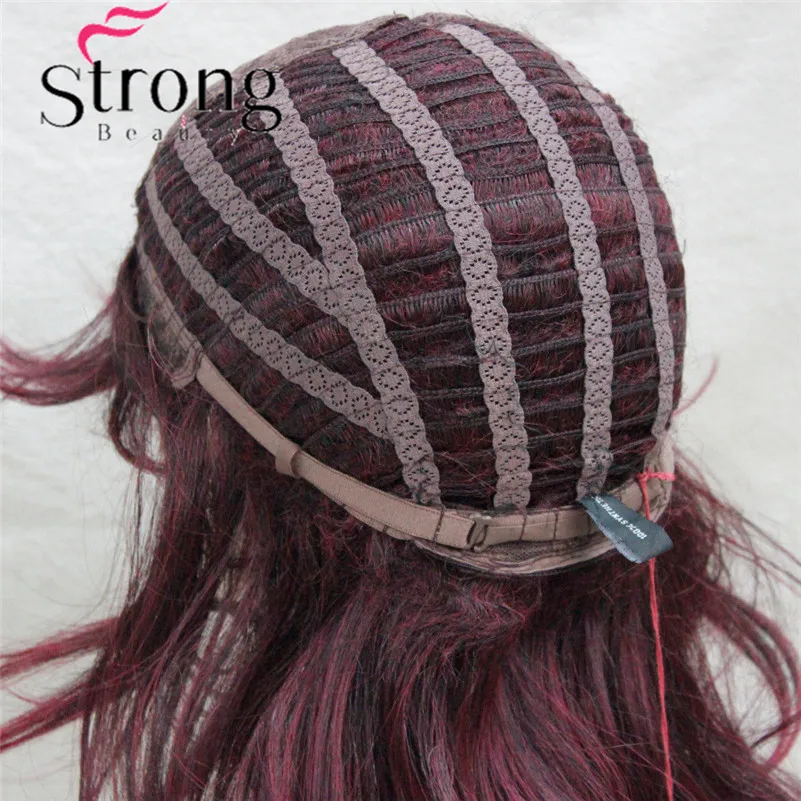 StrongBeauty Long Soft Shaggy Layered Wine Red Ombre Classic Cap Full Synthetic Wig Women\'s Wigs