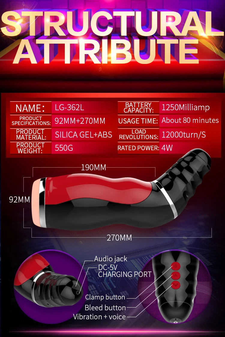 LUOGE Deep Throat Clip Suction Male Masturbator Airbag Pressure Suck Oral Sex Machine 12 Vibrating Erotic Toys Penis Practise