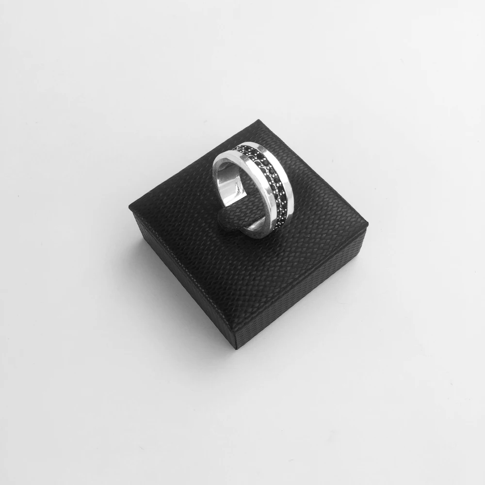 Wedding Bands Rings Black White CZ 925 Sterling Silver Jewelry Europe Styling Classic Trendy Bijoux Gift for Men Boy Women