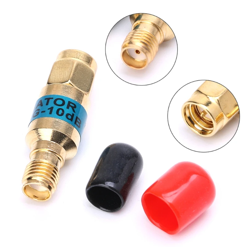 OOTDTY 1Pc Golden Attenuator SMA-JK Male to Female RF Coaxial Attenuator 2W 0-6GHz 10db/20db/30db