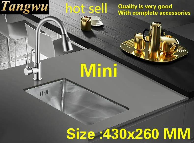 Free shipping Household luxury vogue small kitchen manual sink single trough food grade 304 stainless steel hot sell 43x26 CM