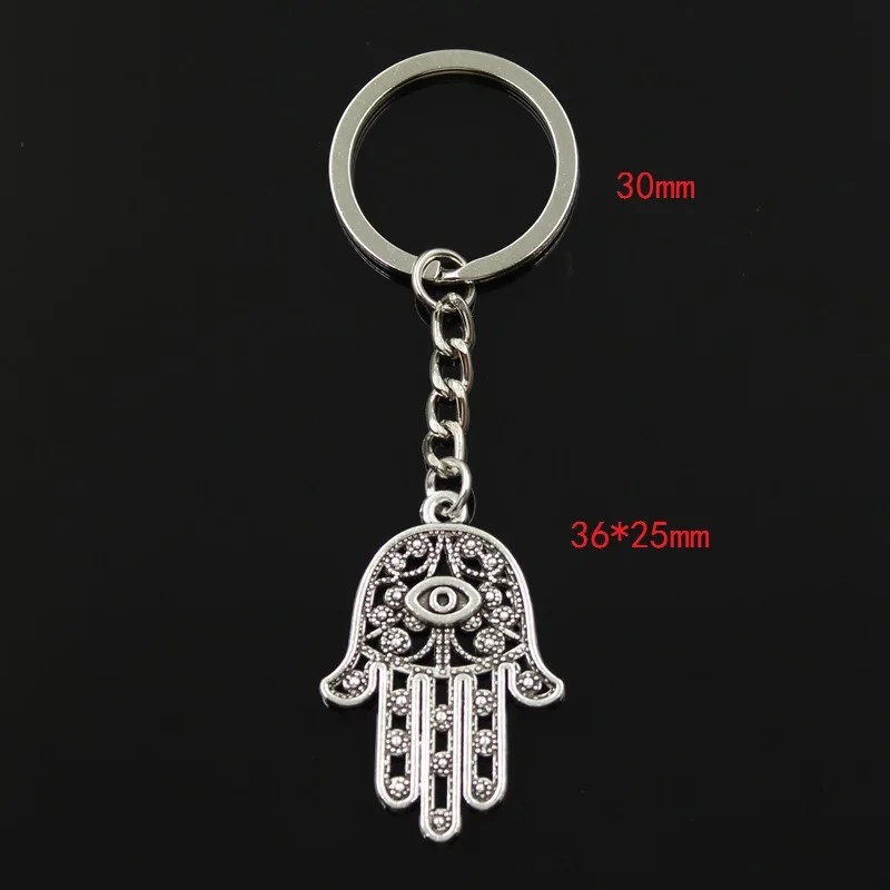 Fashion 30mm Key Ring Key Chain Keychain Jewelry Antique Bronze Silver Color Death Eye Hamsa Palm Fatima Hand 36x25mm Pendant